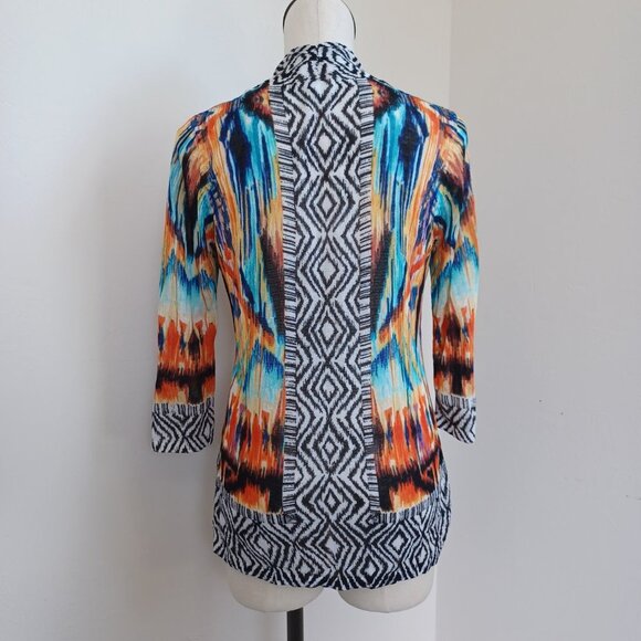 Chicos Cardigan Multi Color Aztec Open Front Animal Print Womens Medium - Picture 3 of 15